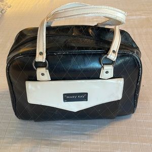 Mary Kay make up bag consultant large black pink tote organizer faux leather new